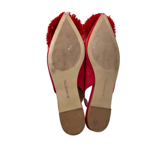 Gunmetal Samantha Red Pom Pom Pointed Toe Sling Back Flats Womens 8.5 - Picture 7 of 7